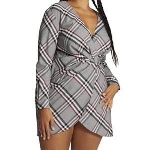 Gabrielle Union Emmalee Plaid V Neck Dress Womens Size Large NWT